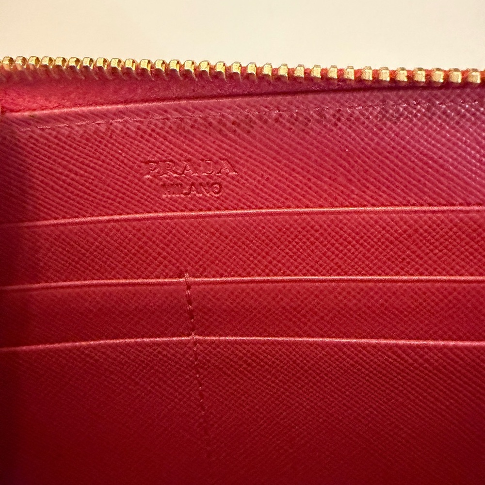 Prada Prada Red Saffiano Leather Bow Zip Around Wallet - Picture 5 of 12